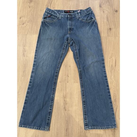 Ariat Jeans Mens 34x32 M4 FR Relaxed Boot Cut Dark Wash Fire Resistant Cat2 Work - Picture 1 of 11